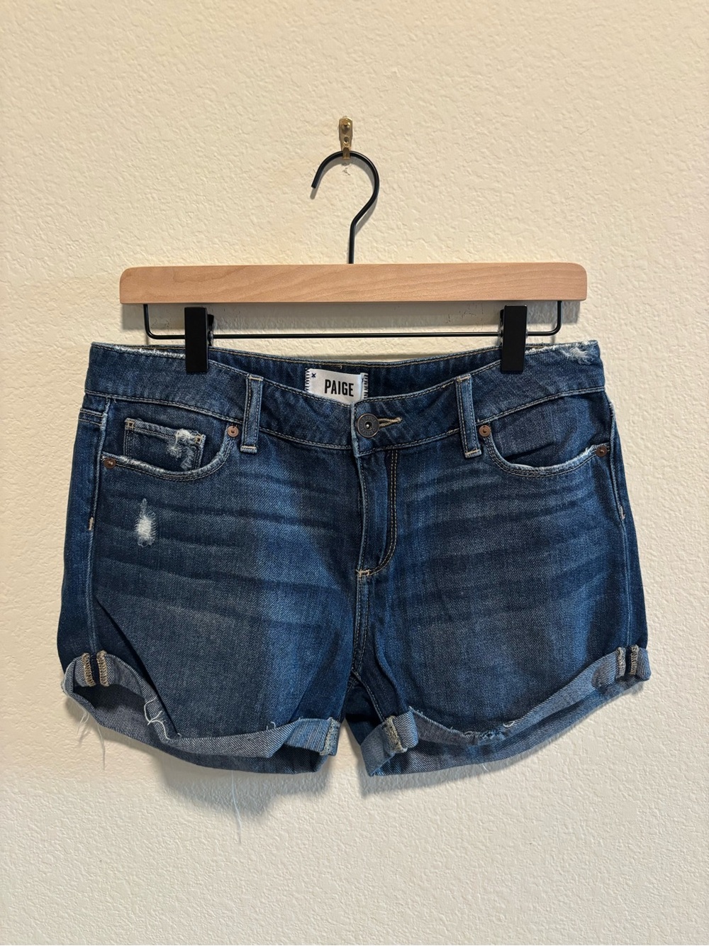 PAIGE Dark Blue Denim Roll-Cuff Women’s Shorts Jimmy Jimmy